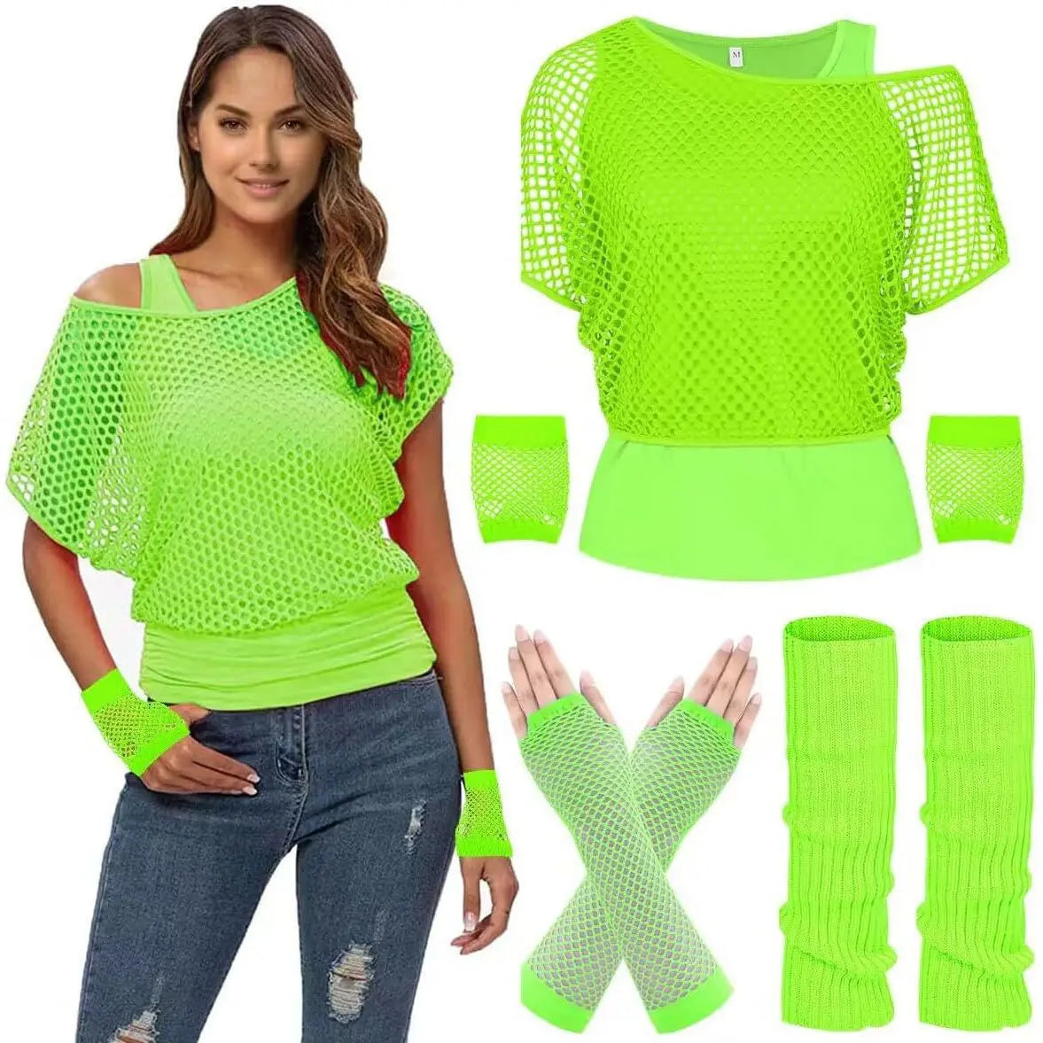 1980s Top Fishnet Women T-shirt Suit 80s Costumes Cosplay Party Carnival|?PajmasBuy