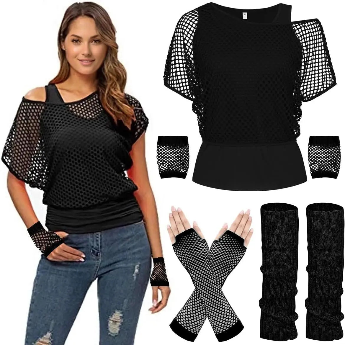 1980s Top Fishnet Women T-shirt Suit 80s Costumes Cosplay Party Carnival|?PajmasBuy
