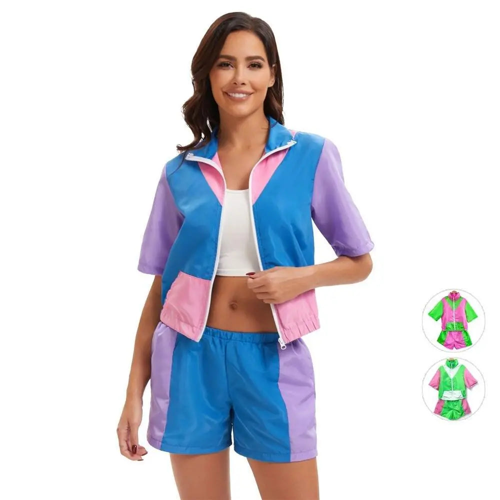 Carnival Disco Retro 80s Outfits Zipper Women's Sportswear Hip Hop Stage Costume - Pajamasbuy